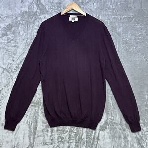 Joseph Abboud Extra Fine Merino Wool V Neck Sweater Mens Sz XL Purple Old Money